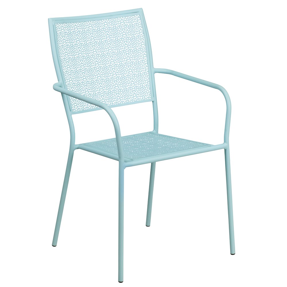 35.5" Sky Blue Indoor-Outdoor Steel Patio Table Set with 2 Back Chairs