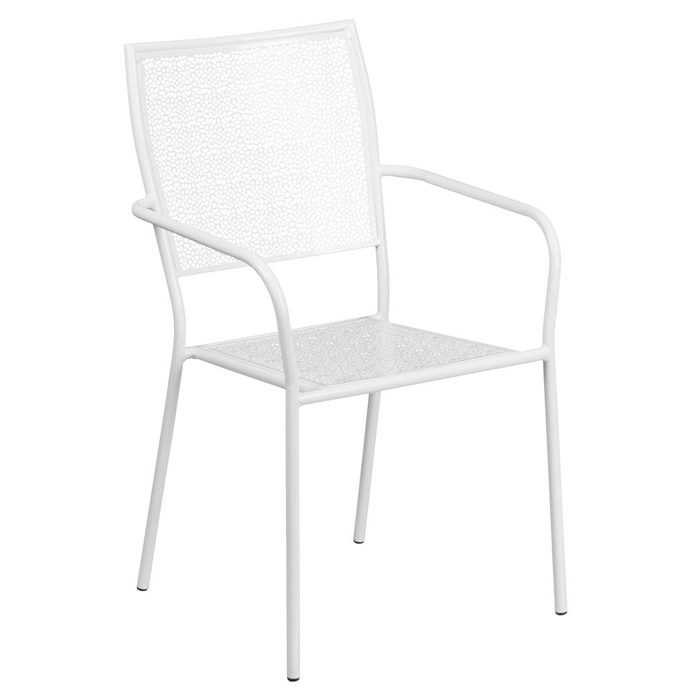 Commercial Grade 35.5" Square White Indoor-Outdoor Steel Patio Table Set with 2 Square Back Chairs