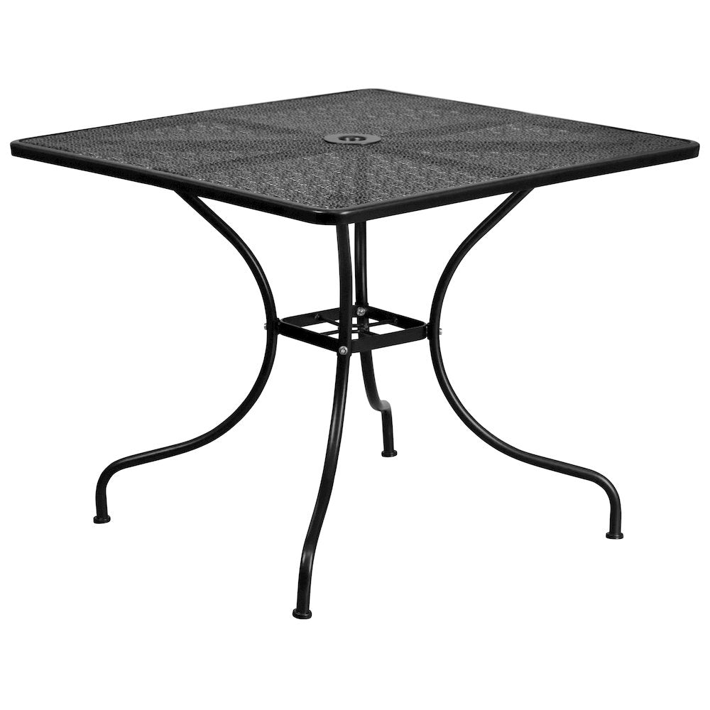 35.5" Black Indoor-Outdoor Steel Patio Table Set with 4 Back Chairs