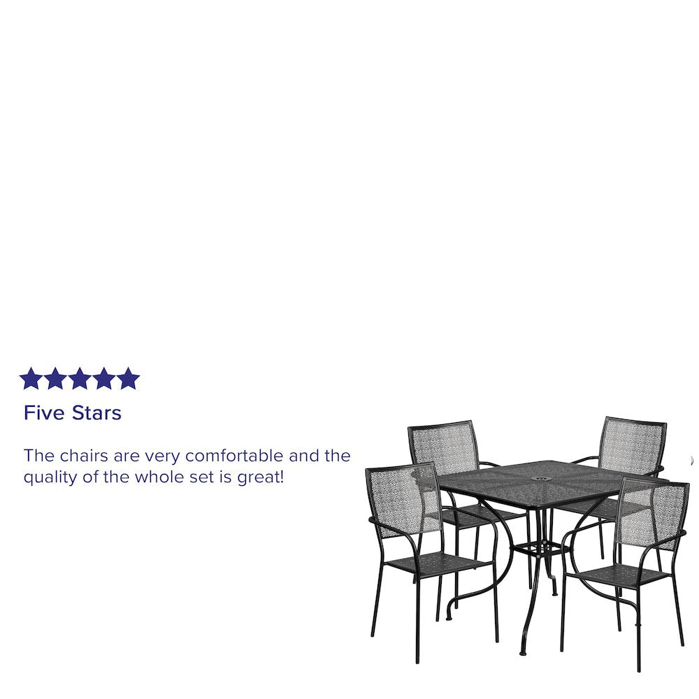 35.5" Black Indoor-Outdoor Steel Patio Table Set with 4 Back Chairs