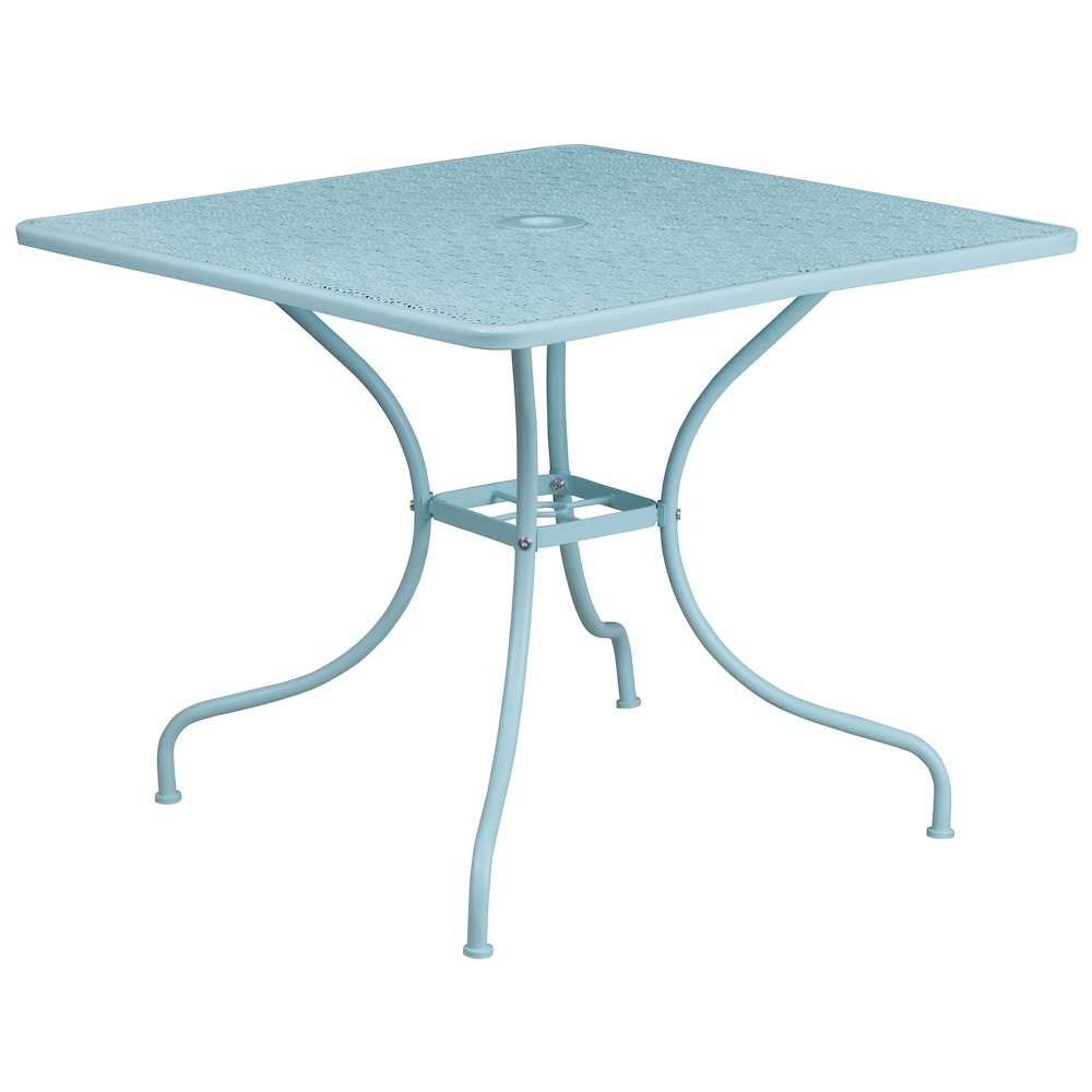 35.5" Sky Blue Indoor-Outdoor Steel Patio Table Set with 4 Back Chairs