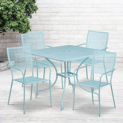 35.5" Sky Blue Indoor-Outdoor Steel Patio Table Set with 4 Back Chairs