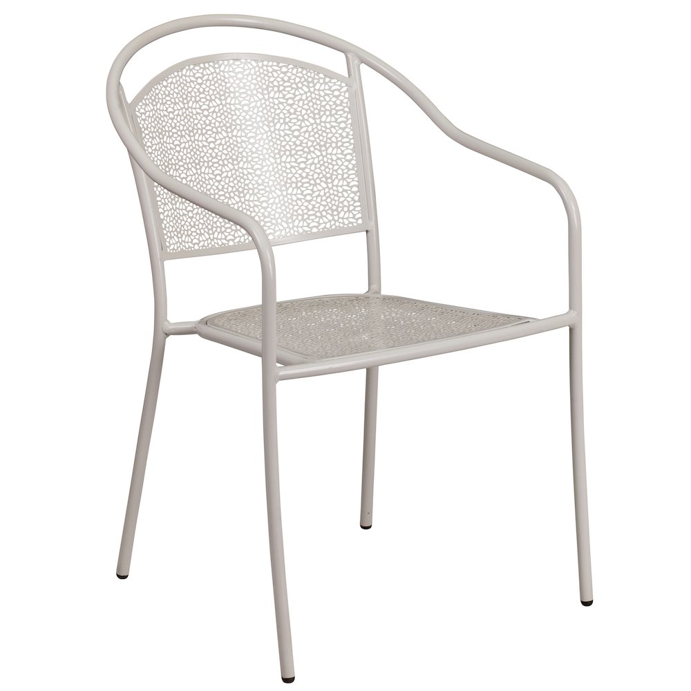 Commercial Grade 35.5" Square Light Gray Indoor-Outdoor Steel Patio Table Set with 2 Round Back Chairs