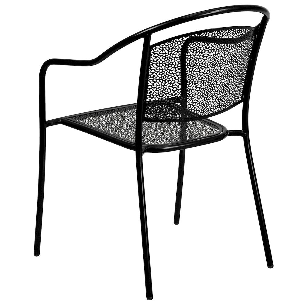 35.5" Square Black Indoor-Outdoor Steel Patio Table Set with 4 Round Back Chairs