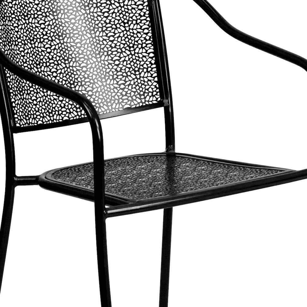 35.5" Square Black Indoor-Outdoor Steel Patio Table Set with 4 Round Back Chairs