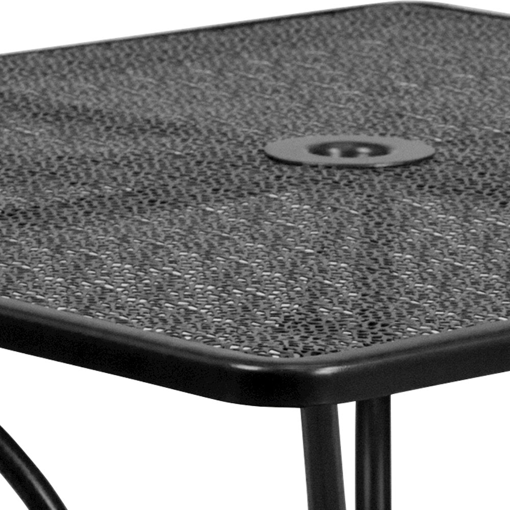 35.5" Square Black Indoor-Outdoor Steel Patio Table Set with 4 Round Back Chairs