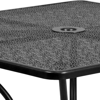35.5" Square Black Indoor-Outdoor Steel Patio Table Set with 4 Round Back Chairs