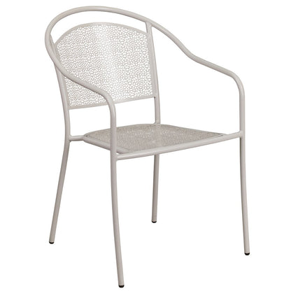 Light Gray Indoor-Outdoor Steel Patio Arm Chair with Round Back