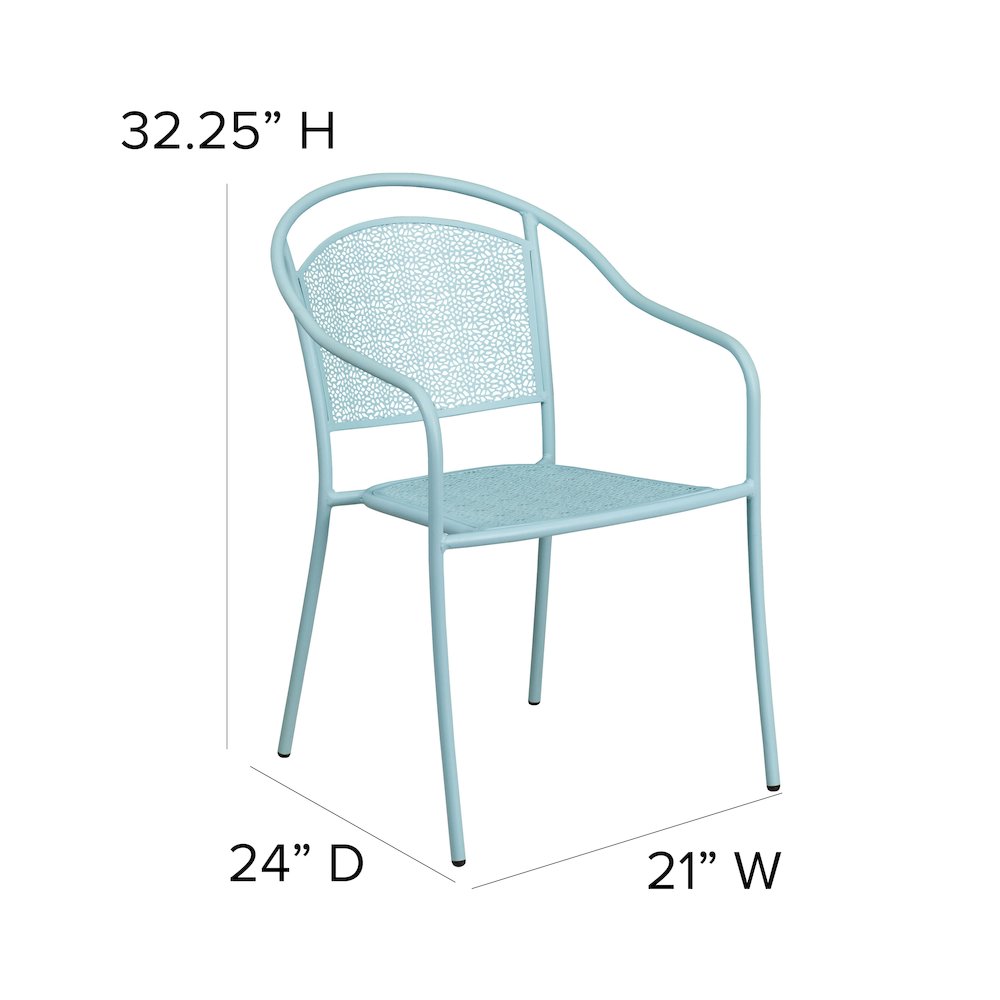 Sky Blue Indoor-Outdoor Steel Patio Arm Chair with Round Back