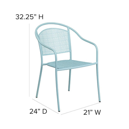 Sky Blue Indoor-Outdoor Steel Patio Arm Chair with Round Back