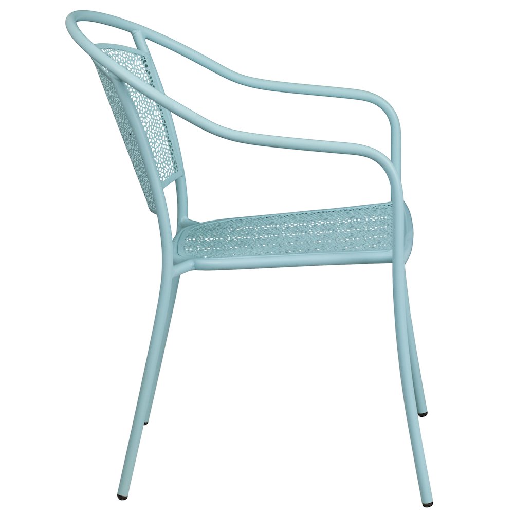Sky Blue Indoor-Outdoor Steel Patio Arm Chair with Round Back