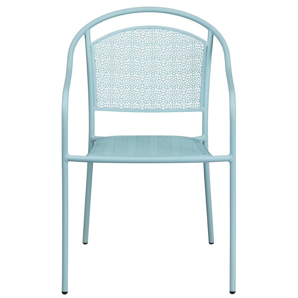 Sky Blue Indoor-Outdoor Steel Patio Arm Chair with Round Back