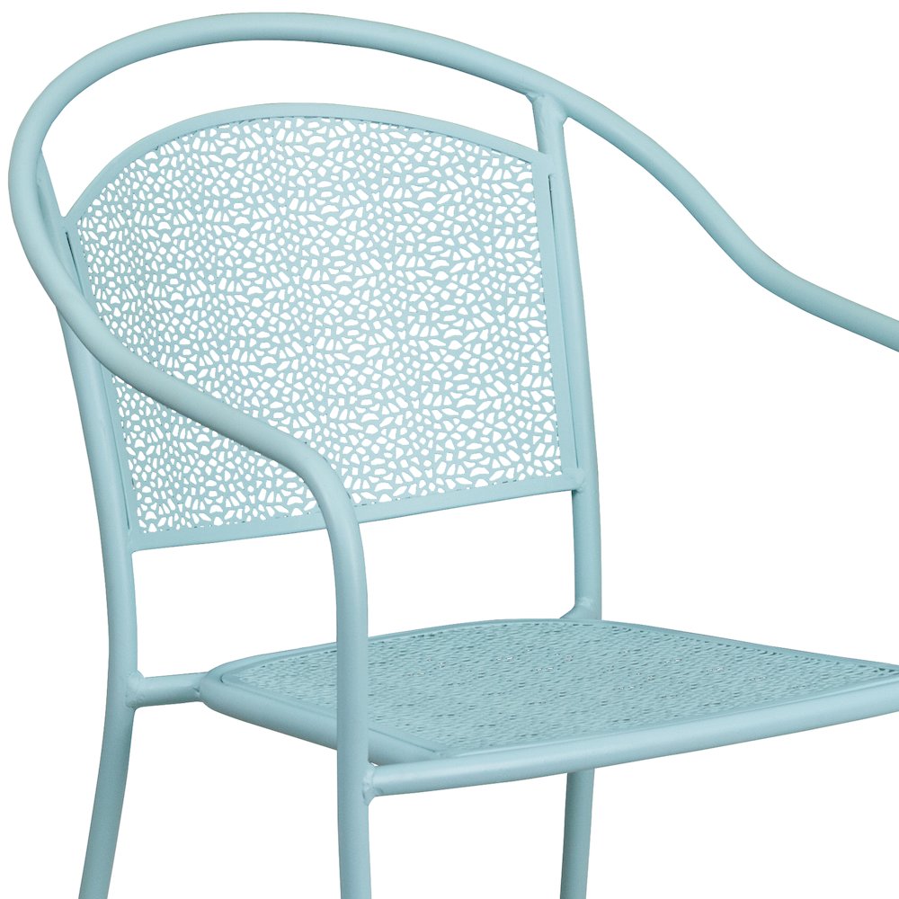 Sky Blue Indoor-Outdoor Steel Patio Arm Chair with Round Back