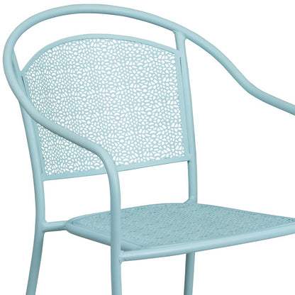 Sky Blue Indoor-Outdoor Steel Patio Arm Chair with Round Back
