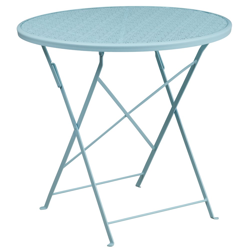 Commercial Grade 30" Round Sky Blue Indoor-Outdoor Steel Folding Patio Table