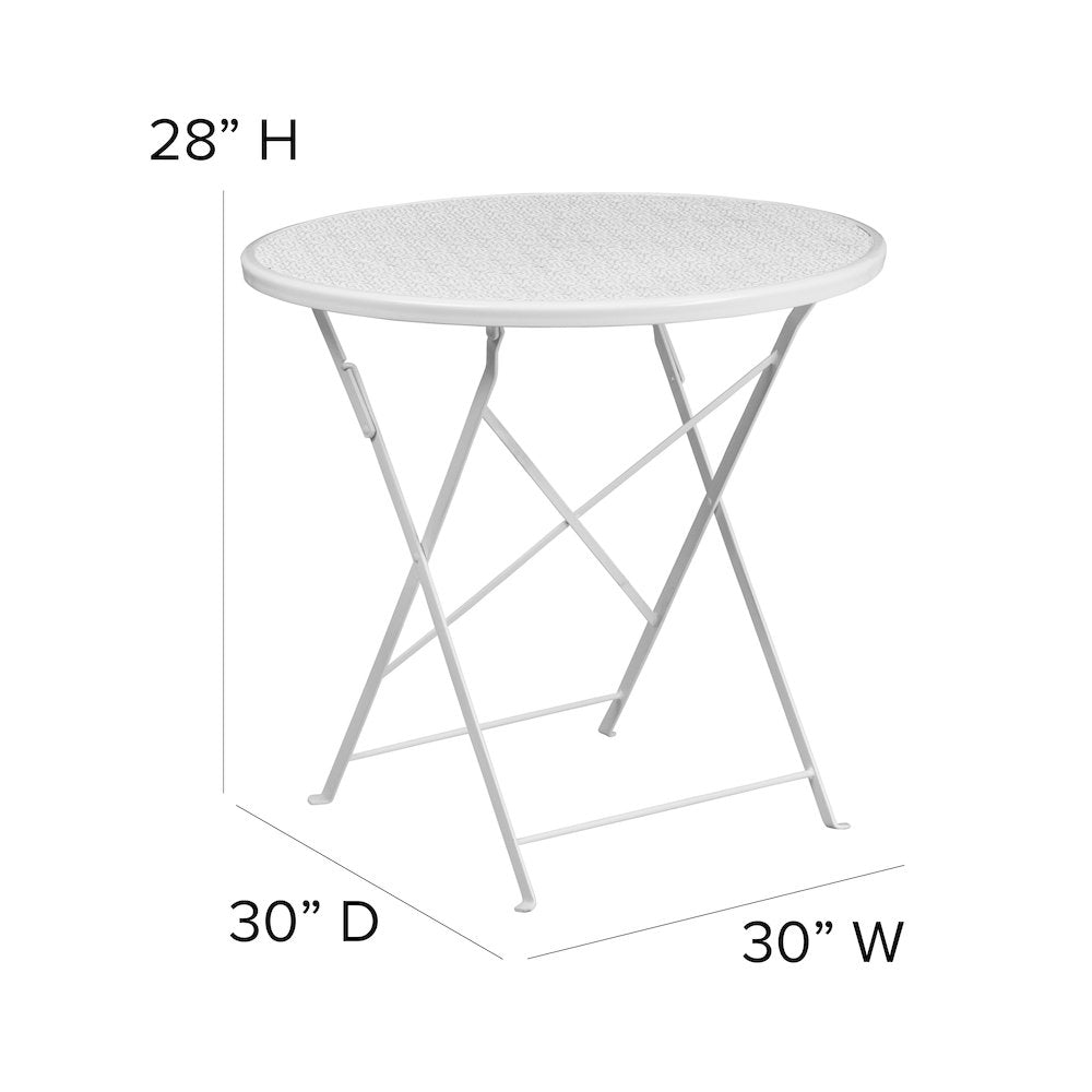 Commercial Grade 30" Round White Indoor-Outdoor Steel Folding Patio Table