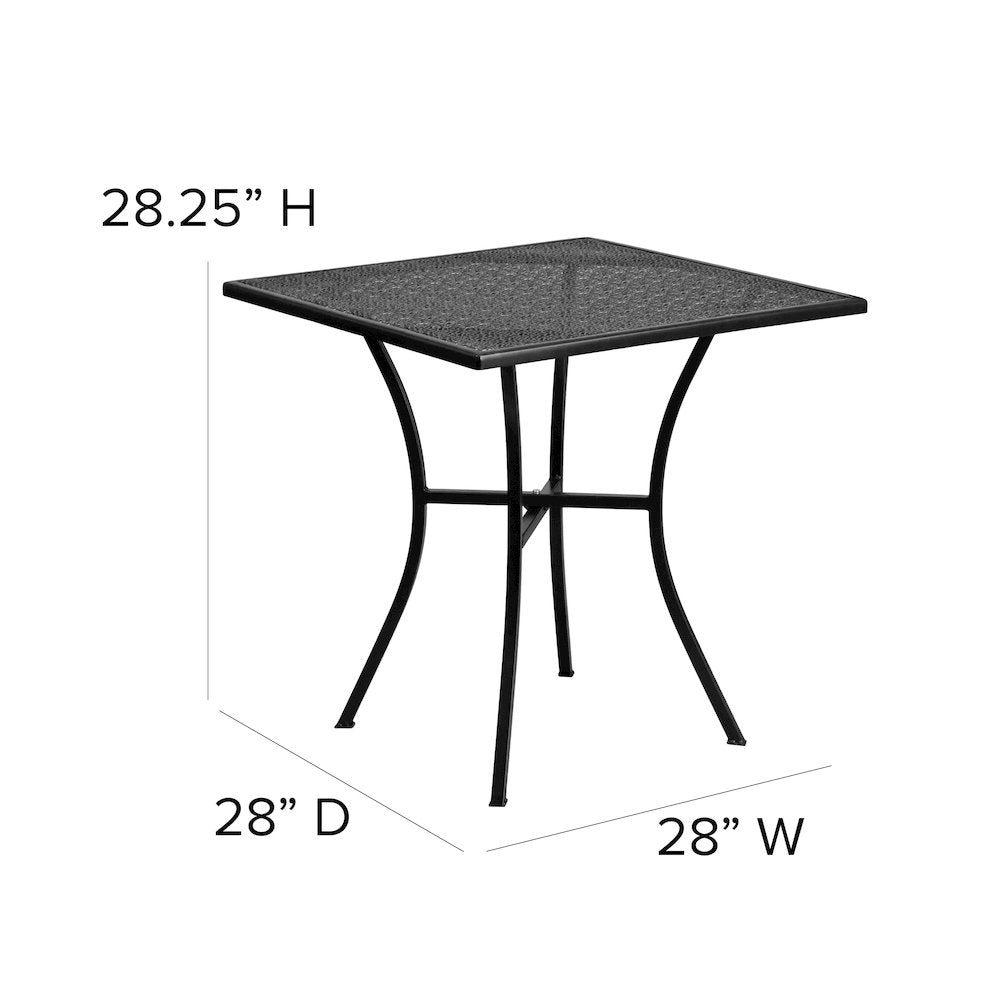 Commercial Grade 28" Square Black Indoor-Outdoor Steel Patio Table