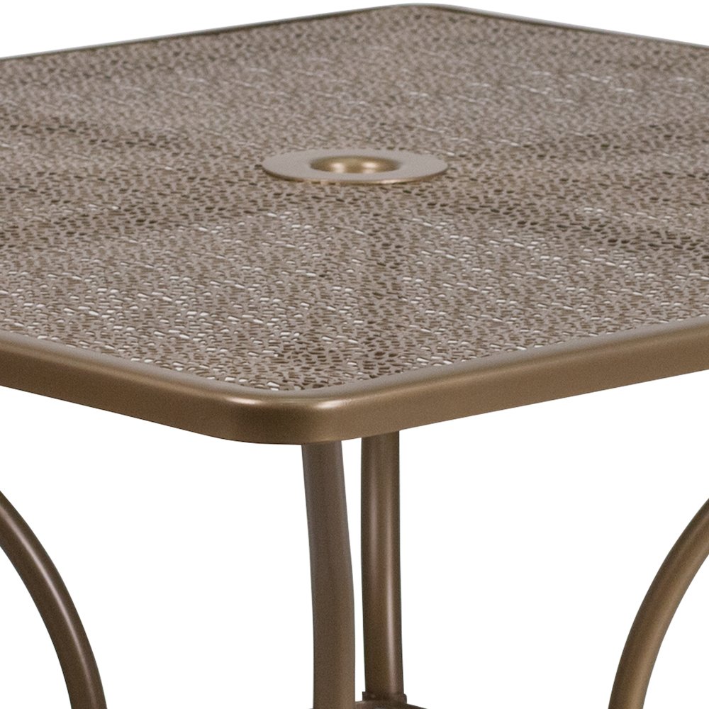 35.5" Square Gold Indoor-Outdoor Steel Patio Table with Umbrella Hole