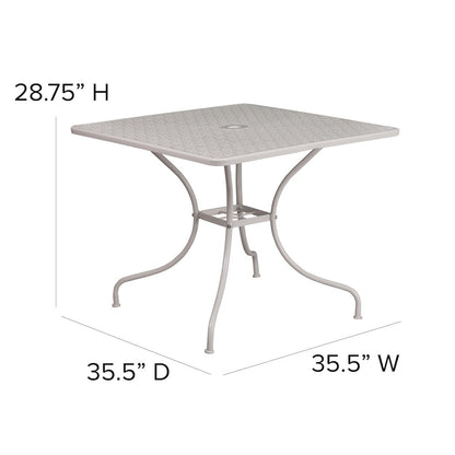 Commercial Grade 35.5" Square Light Gray Indoor-Outdoor Steel Patio Table with Umbrella Hole