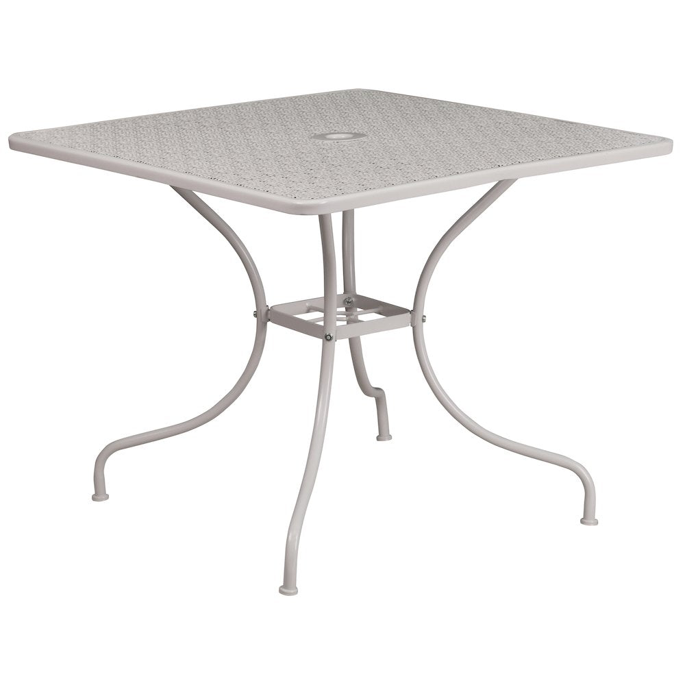 Commercial Grade 35.5" Square Light Gray Indoor-Outdoor Steel Patio Table with Umbrella Hole