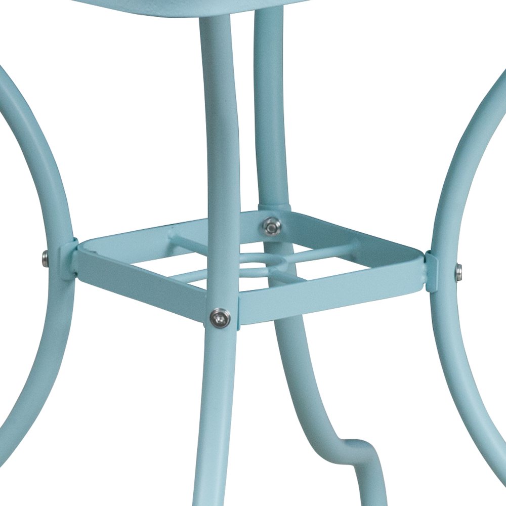 35.5" Square Sky Blue Indoor-Outdoor Steel Patio Table with Umbrella Hole