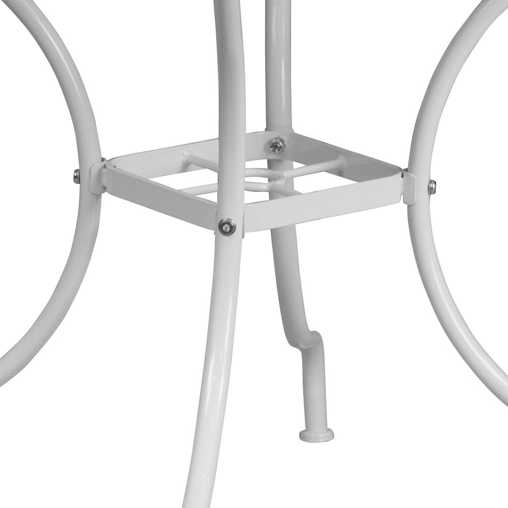 35.5" Square White Indoor-Outdoor Steel Patio Table with Umbrella Hole