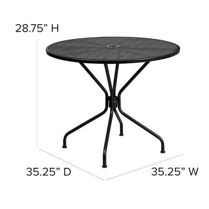 35.25" Round Black Indoor-Outdoor Steel Patio Table with Umbrella Hole