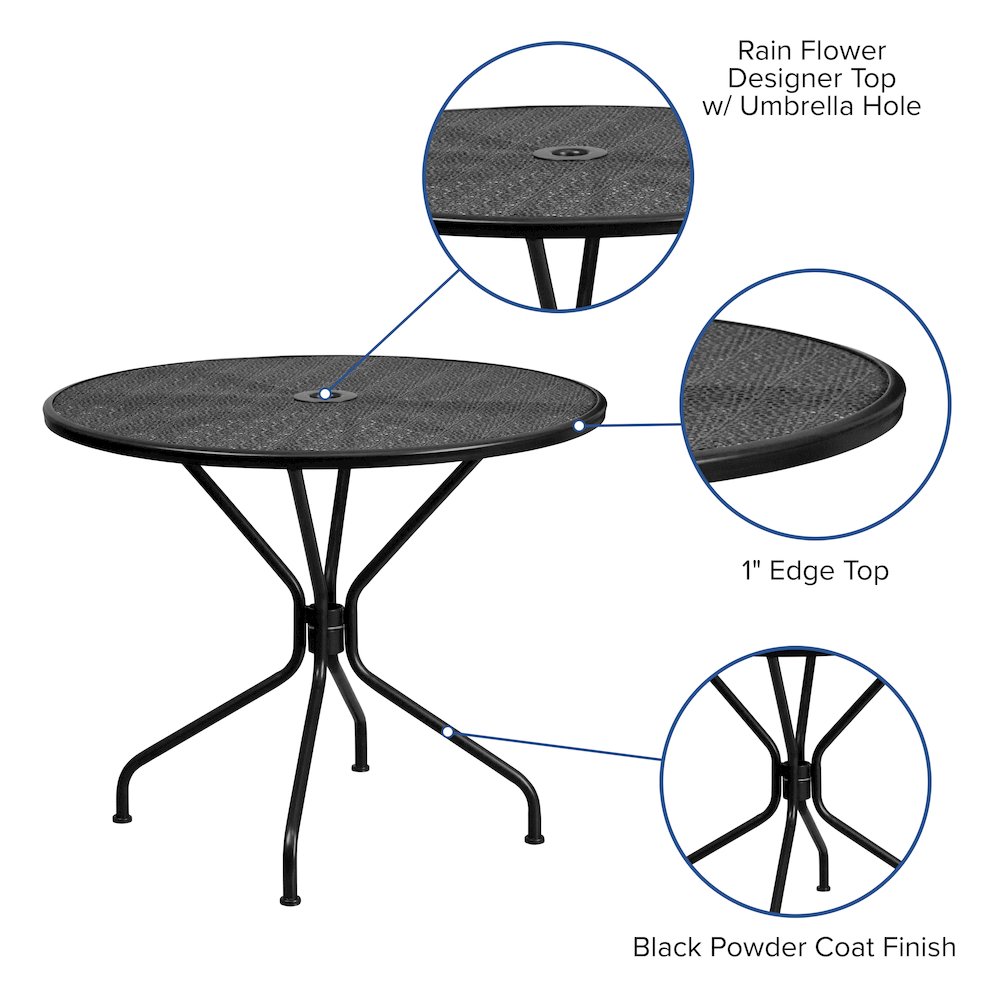 35.25" Round Black Indoor-Outdoor Steel Patio Table with Umbrella Hole