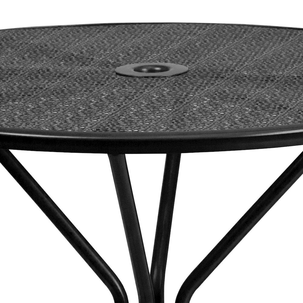 35.25" Round Black Indoor-Outdoor Steel Patio Table with Umbrella Hole