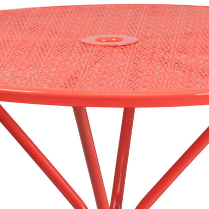 35.25" Round Coral Indoor-Outdoor Steel Patio Table with Umbrella Hole