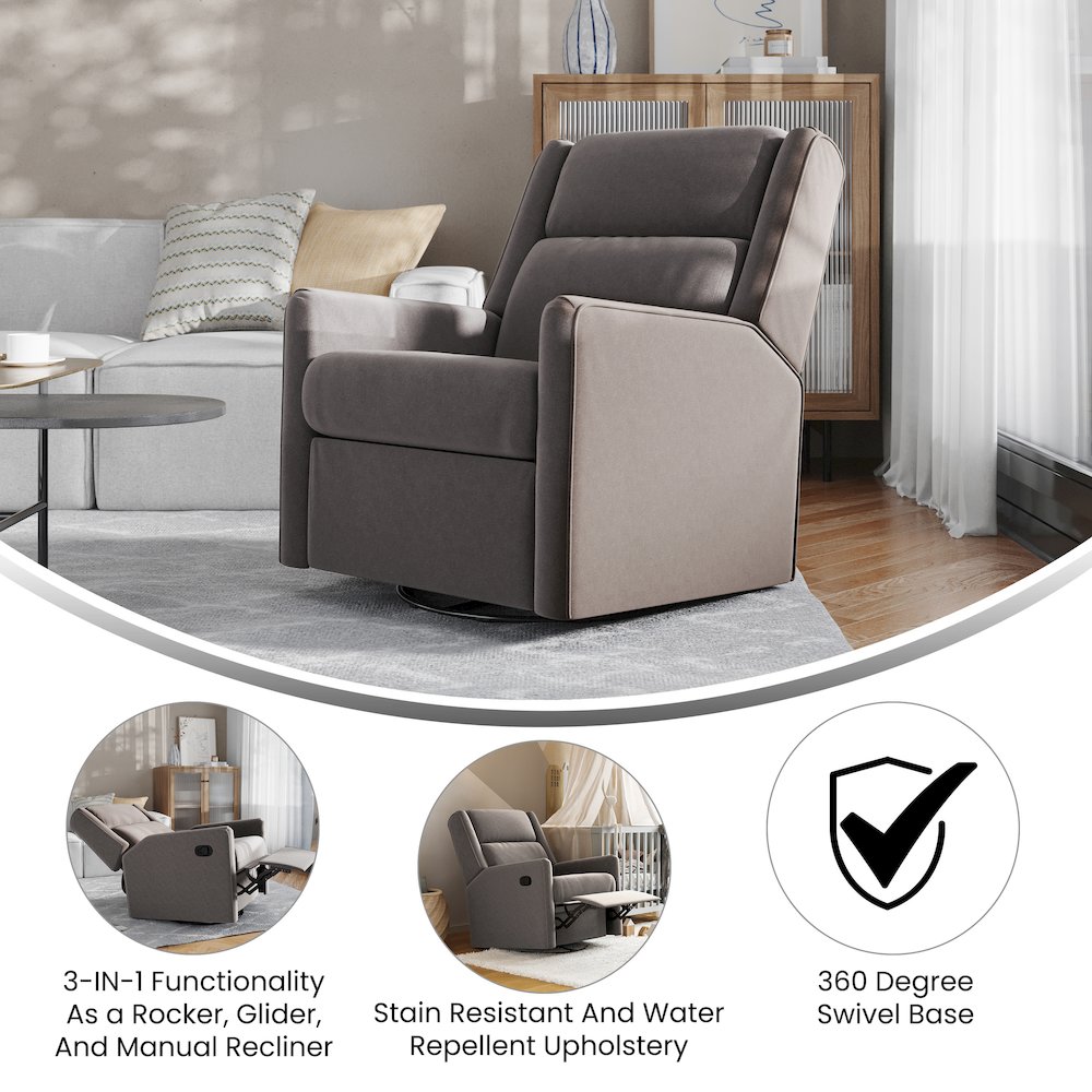 Manual Reclining Glider Swivel Chair, Dark Gray