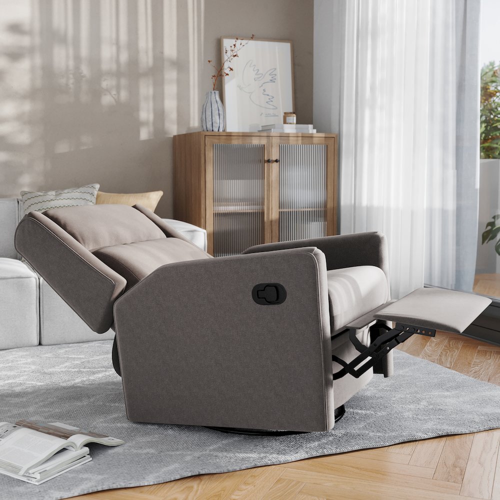 Manual Reclining Glider Swivel Chair, Dark Gray