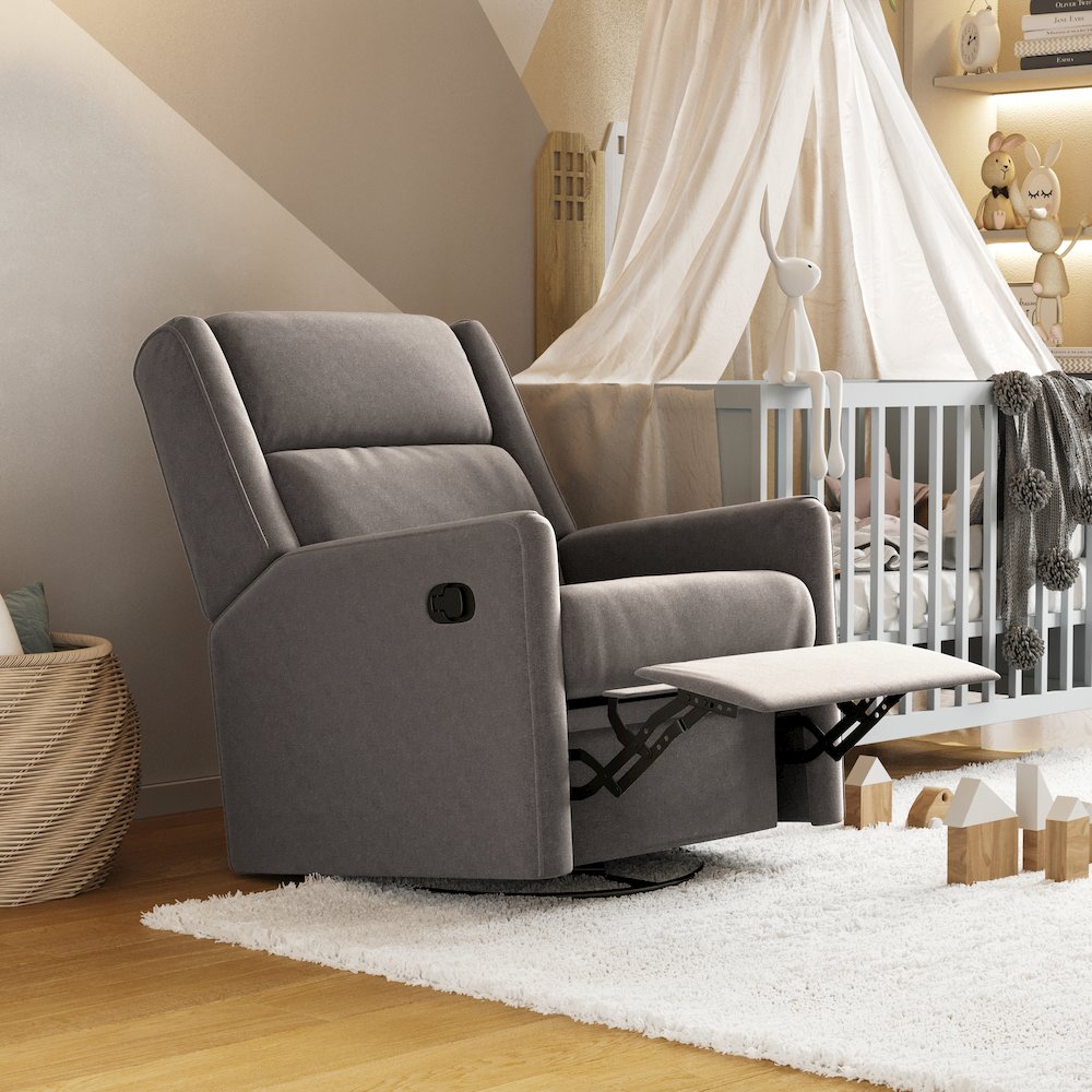 Manual Reclining Glider Swivel Chair, Dark Gray