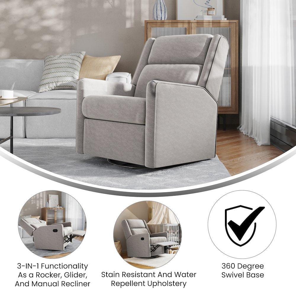 Manual Reclining Glider Swivel Chair, Light Gray