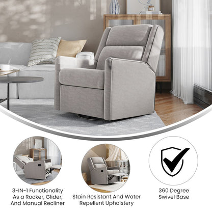 Manual Reclining Glider Swivel Chair, Light Gray
