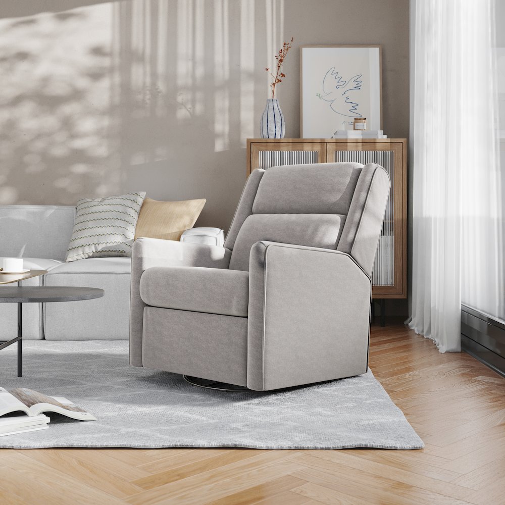 Manual Reclining Glider Swivel Chair, Light Gray