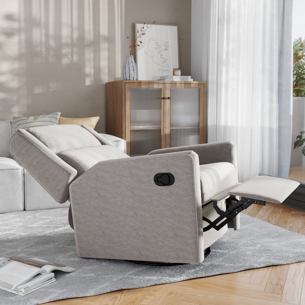 Manual Reclining Glider Swivel Chair, Light Gray