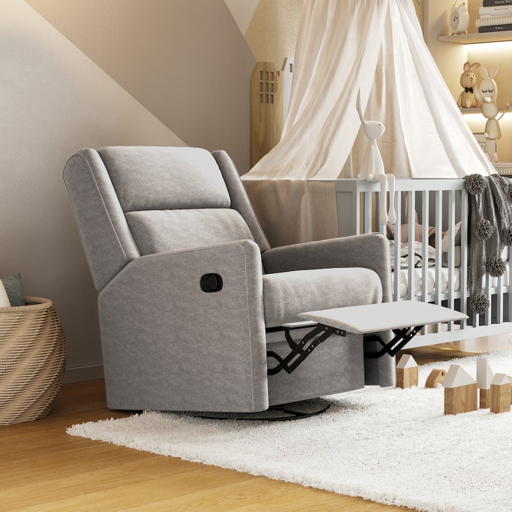 Manual Reclining Glider Swivel Chair, Light Gray