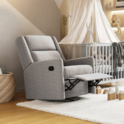 Manual Reclining Glider Swivel Chair, Light Gray