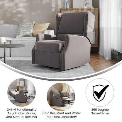 Wingback Manual Reclining Glider Swivel Chair, Dark Gray