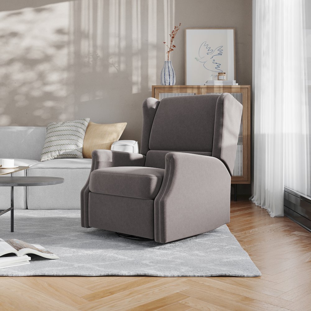 Wingback Manual Reclining Glider Swivel Chair, Dark Gray