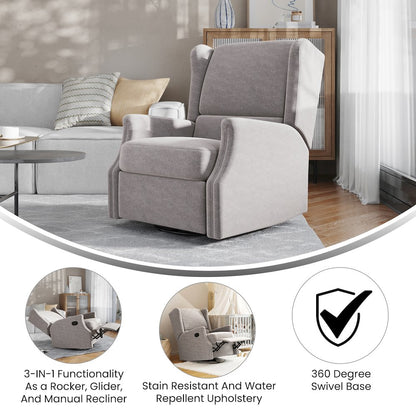 Wingback Manual Reclining Glider Swivel Chair, Light Gray