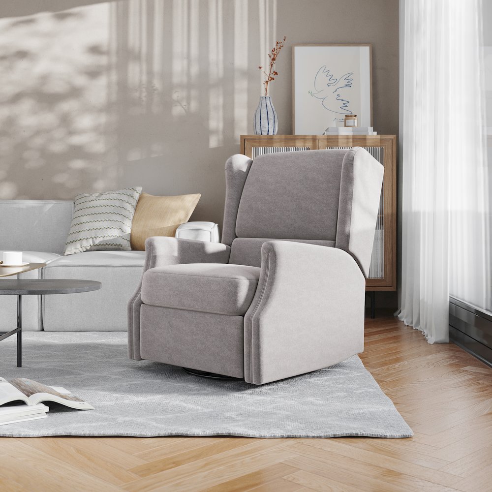 Wingback Manual Reclining Glider Swivel Chair, Light Gray