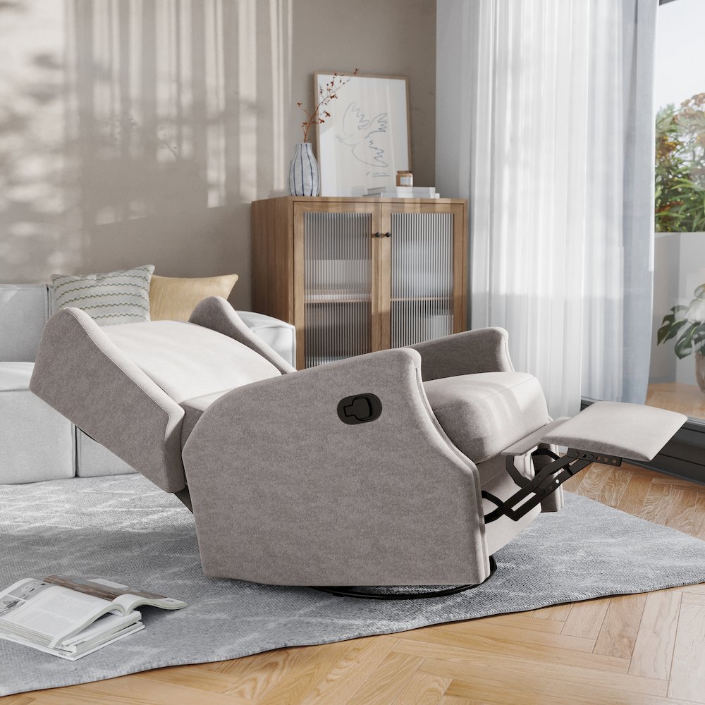 Wingback Manual Reclining Glider Swivel Chair, Light Gray