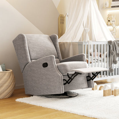 Wingback Manual Reclining Glider Swivel Chair, Light Gray