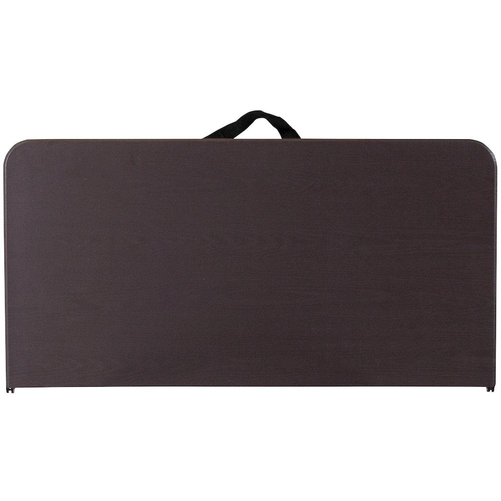 2.83-Foot Bi-Fold Brown Wood Grain Plastic Folding Table with Carrying Handle
