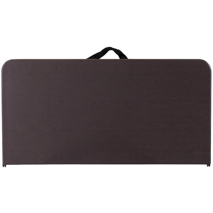 2.83-Foot Bi-Fold Brown Wood Grain Plastic Folding Table with Carrying Handle
