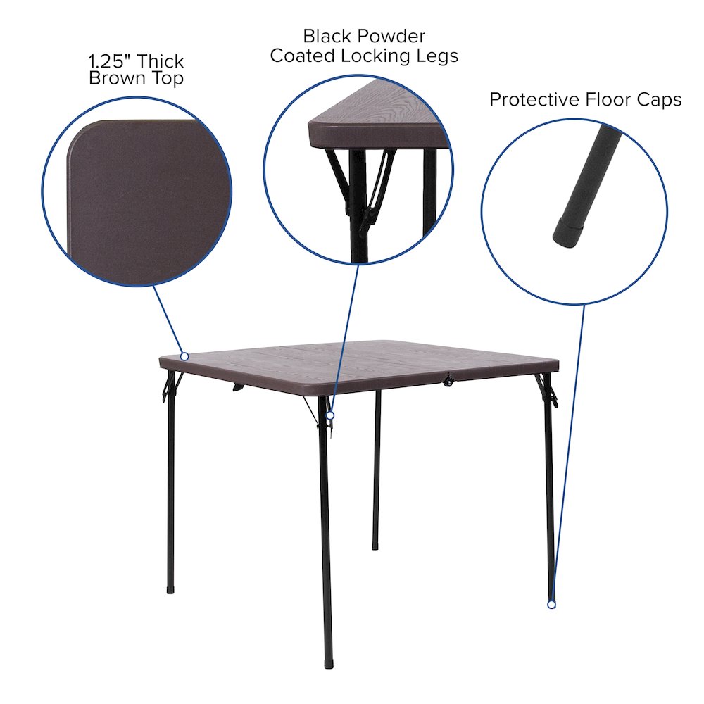 2.83-Foot Bi-Fold Brown Wood Grain Plastic Folding Table with Carrying Handle