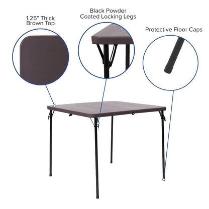 2.83-Foot Bi-Fold Brown Wood Grain Plastic Folding Table with Carrying Handle