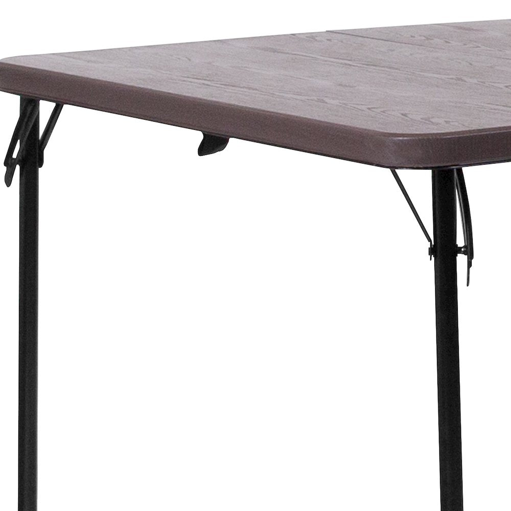 2.83-Foot Bi-Fold Brown Wood Grain Plastic Folding Table with Carrying Handle